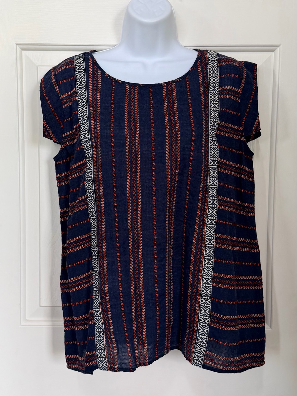 THML Navy Short Sleeve Tunic with Rust Stripe Detail